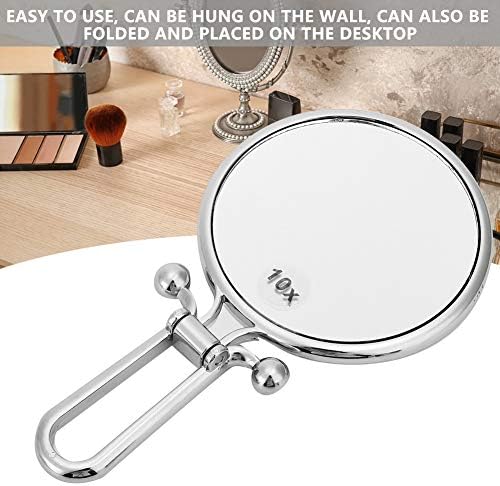 Огледало со двострана шминка на Нофанер, 10x зголемувачки рачно огледало Рачно козметичко огледало со рачка за преклопување за рачна, табела