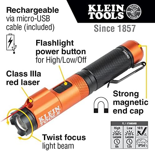 Klein Tools 56040 LED FLED Flashlight, 350 Lumens & 32308 Multi-Bit Studby Screwdryver, Impact Reated 8-во-1 прилагодлива магнетна алатка