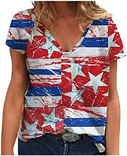 Ден на независност Туника блуза врвови жени модни starsвезди ленти за печатење фустани маички со маички со кратки ракави со вратот