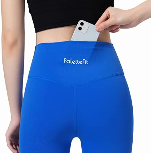 Палетафит со високи тренинзи за тренингот за жени, меки меки панталони со должина од 7/8 должина со скриен џеб