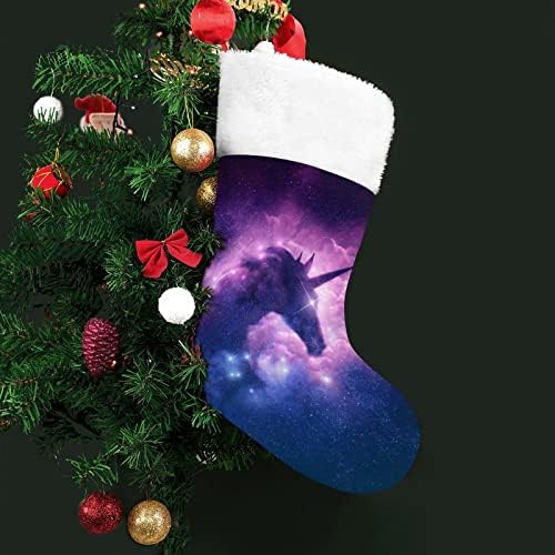 Еднорог галакси небула Облак Смешно Божиќно порибување со кратко кадифен манжетни Божиќни чорапи за камин што виси семеен празник