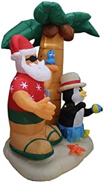 Два божиќни украси за украси, вклучуваат 7 нозе надувување Дедо Мраз и пингвин на остров со палма и 6 нозе долга сцена на надувување