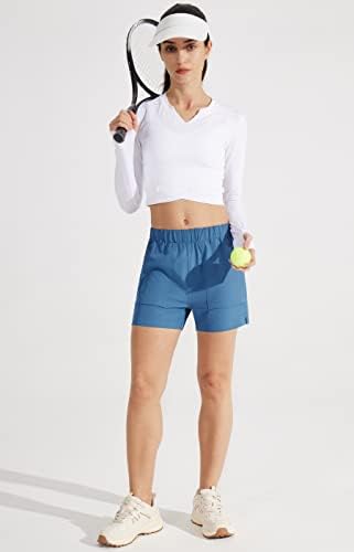 Либин женски пешачки шорцеви Брзи суви атлетски трчања салони летни голф -обични шорцеви за жени патенти џебови 3 “