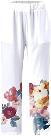 Женски џемпери женски панталони печати со џебови долги лабави панталони памучни обични панталони со високи половини