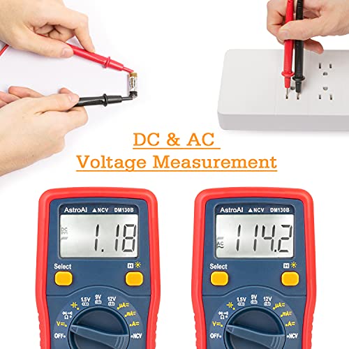 Дигитален мултиметар Astroai, Voltmeter 1.5V/9V/12V тестер на напон на батеријата Автоматско ранг/омметри/DMM со функција за напон на контакт, точно ја мери капацитетот за отпорн?