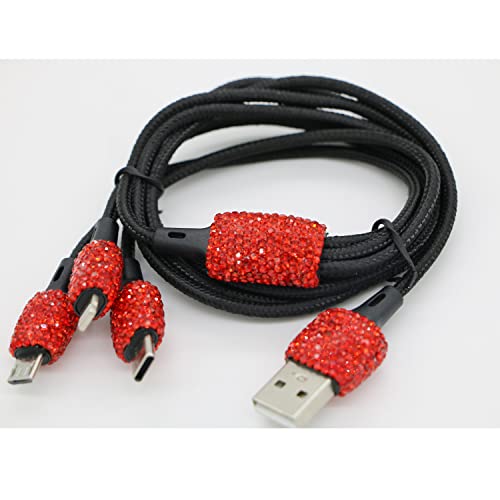 Bling USB кабел за полнење, 3 во 1 кристална декорација најлонски кабел за полнење компатибилен со типот C/Android/I-производи за жени и девојчиња