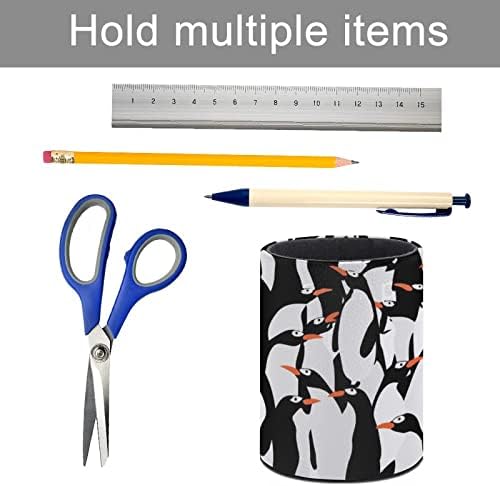 Симпатични пингвини ПУ кожени моливи за моливи на тркалезна чаша за садови за контејнери за канцеларија за канцелариски дом за