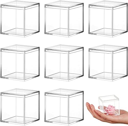 8 Парчиња Јасна Акрилна Пластична Кутија За Накит Мини Кутија За Складирање Мини Контејнери За Коцки Со Капаци Кутија За Бонбони