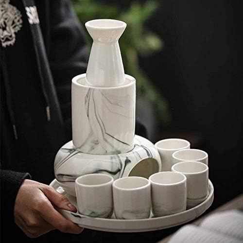 Азиски ретро 10-парчиња сет, класично бело керамичко вино стакло поставено со шпорет на свеќи и затоплување, за услуга за топло/ладно, за најдобар