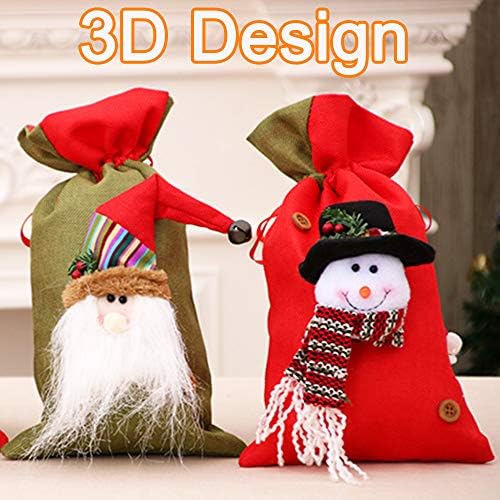 Christmasолик Санта вреќи Божиќни торби, 3Д дизајнерски ткаенини Божиќни торби за Божиќни партии, 15 x 8 инчи