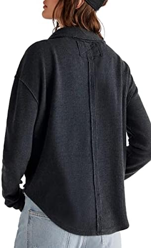 Бесплатни луѓе Анакин Термички врв за жени - Слабичен фит, заоблен хелилин, стил на пуловер, опуштен и удобен џемпер