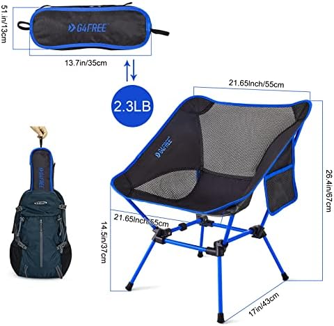 Г4фри за преклопување столчиња за кампување, ултралејт компактен ранец за преклопување столици за тревници со тревници тешки 330 bs со