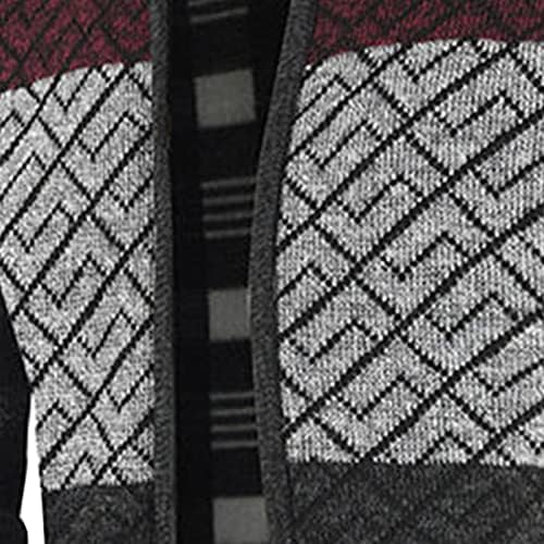 Мајифу-Гј Машки Обични Дебели Плетени Џемпери Од Кардиган Блок Во Боја Плетен Џемпер Со Целосен Патент Руно Со Долги Ракави Зимски Кардигани