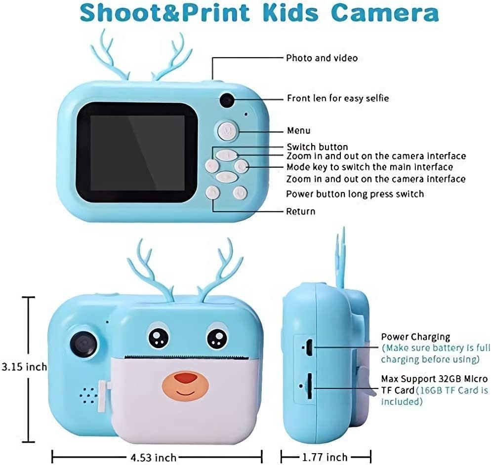 Аркава Детска Мини Камера За Печатење Термичка Камера За Печатење Мини Играчка За Подароци За Спортска Фотографија Со Двојна Леќа,