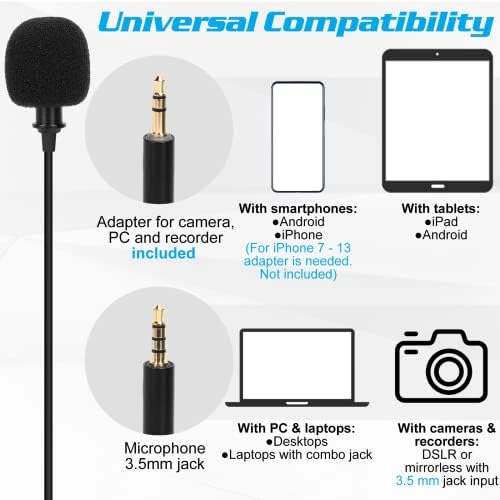 Професионална оценка лавалиер лапел микрофон за Vivo Y83 компатибилен со iPhone телефон или блогирање на фотоапарати Vlogging ASMR за снимање