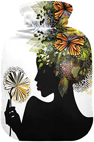 Оаренкол црна афро девојка пеперутка шише со топла вода цвеќиња африканска жена топла вода торба со покривка за топла и ладна компресија