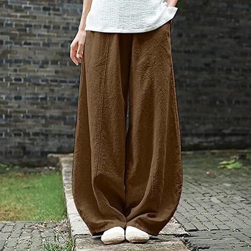 Панталони од Етија за жени плус големина работа случајна со џебови џебови еластични панталони за дишење лабава памучна половината,