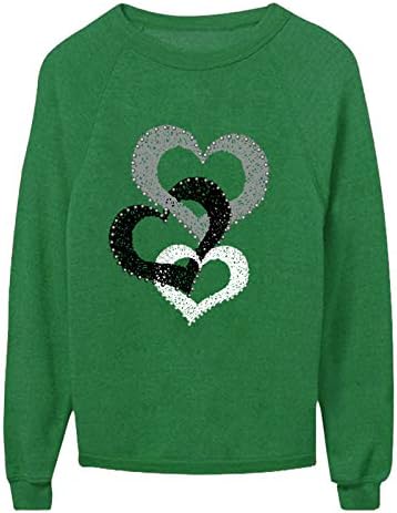 Жените Сакаат Дуксер За Срце Среќен Ден На Вљубените Кошули Со Грахички Принт Графички Маици Блуза Со Долги Ракави Врвови На Пуловерот