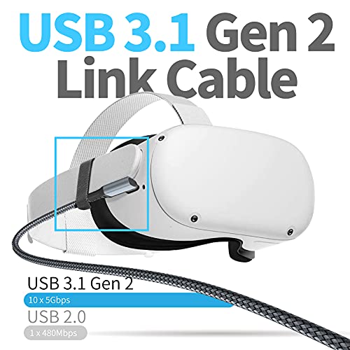 Huaaodada Extra Long Link Cable 16ft за Oculus Quest 2/ Quest VR слушалки и игри за игри, USB C до USB C Брза полнач за полнење кабел