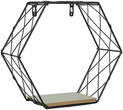 XJJZS Ironелезна хексагонална решетка Комбинација на полици на wallидови виси геометриска фигура декорација Дома дупка шуплива од не'рѓосувачки
