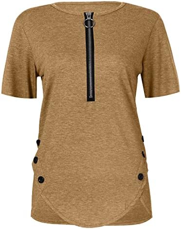 Спарки врвови за жени, женски обичен цврст патент во боја краток ракав лабава врвна маица блуза