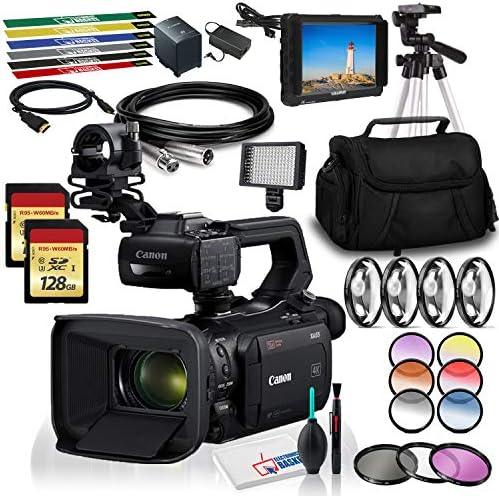 Canon XA55 Професионални UHD 4K Камера Пакет Со Lilliput 7 Инчен Целосна HD Монитор, Поместена Торбичка За Носење, 128gb Sd Мемориски Картички, Премиум Филтри, И Повеќе