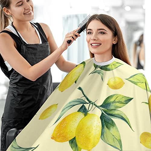 Голема Наметка За Сечење Коса За Мажи Жени, Шема Од Лимон На Жолти Салонски Наметки Со Прилагодливо Затворање Водоотпорна Наметка