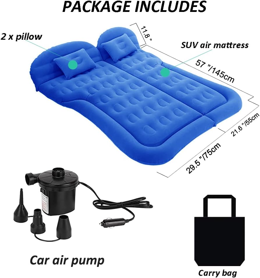 Дуфоминк надувување на автомобили Воздушен душек за патувања - 6 во 1 Задебелен автомобил кампување душек подлога за спиење со електрична пумпа