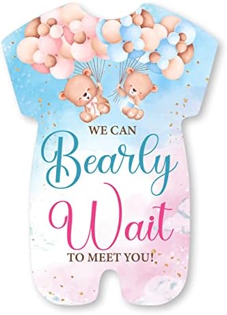 Балон мечка Пол открива покана за забава со коверти сет од 20, можеме да ги чекаме близнаците за родовите неутрални покани во форма на туш за бебиња, пополнуваат праз