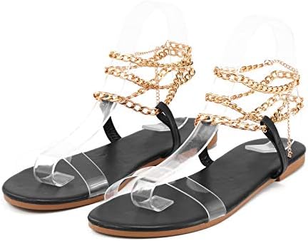 Родени женски сандали со големина 6 ланец рамен женски токи сандали дами летни обични каиши чевли цврсти женски сандали жени