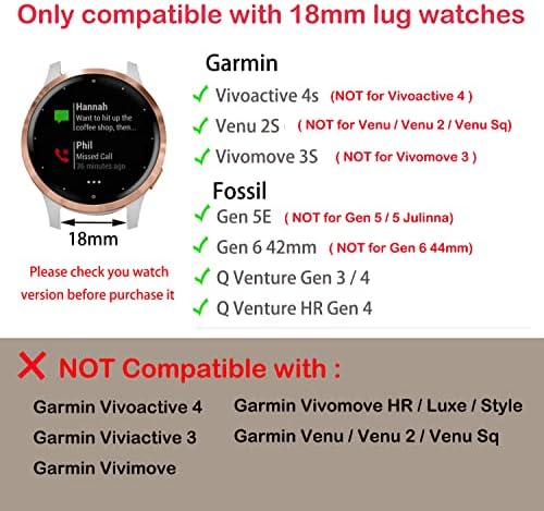 Krudary Nylon Elastic Watch Lands компатибилни со Garmin VivoActive 4S/Venu 2s/Vivomove 3s, 18 mm, мека нараквица за нараквици за нараквици