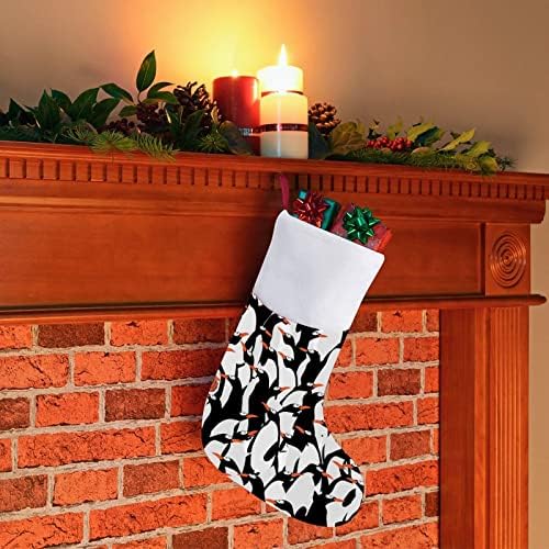 Пингвини шема Божиќно порибување Божиќно дрво камин виси чорапи со кратка кадифен манжетна декорација за домашна забава