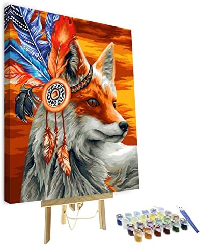 Tumovo Fox DIY боја по броеви за возрасни почетници за сликање комплет акрилна боја сет животни што сликаат портрет масло сликарство на платно