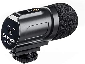 Микрофон за кондензатор Saramonic SR-PMIC2 Mini Stereo со интегриран шок-меморија, филтер за ниско сечење и работа без батерии за DSLR