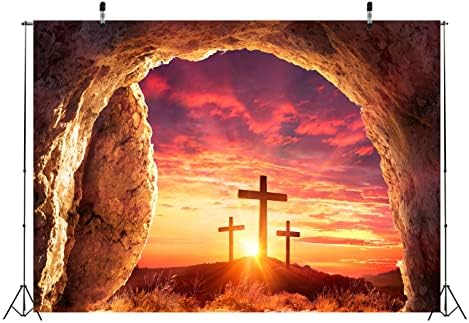 БЕЛЕКО 10х6, 5фт Ткаенина Велигден Исус Крст Пештера Позадина Исус Христос Празна Гробница Три Крстови Рид Изгрејсонце Зајдисонце Позадина