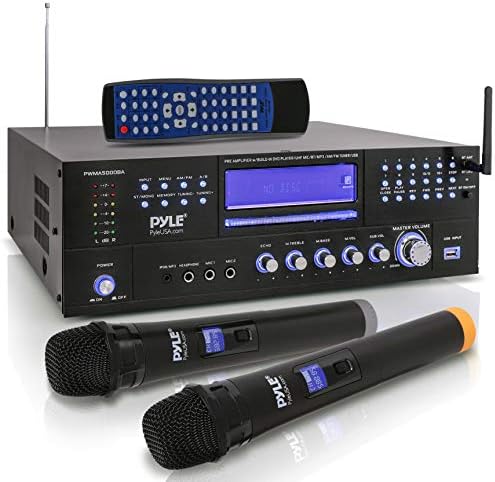 Pyle 4-Канален Караоке Домашен Безжичен Микрофон Засилувач-Систем За Аудио Стерео Приемник, Вграден Цд Двд Плеер, Двоен UHF Безжичен Микрофон/MP3/USB