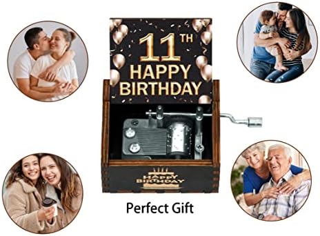 11 -та среќна роденденска музичка кутија - Подарок за музички кутии со рачно дрво за 11 -то момче или девојче, пријатели, пријатели,