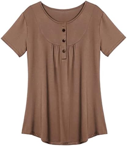 QCEMENI кошули со кратки ракави за жени, копчиња за екипаж на вратот на вратот на вратот на летната обична цврста боја маица трендовски