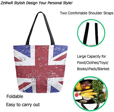 Ззврр Гроздобер Печатење На Британско Знаме Екстра Големо Платно Торба За Рамо Врвна Торба За Рачка За Складирање За Теретана Плажа Викенд