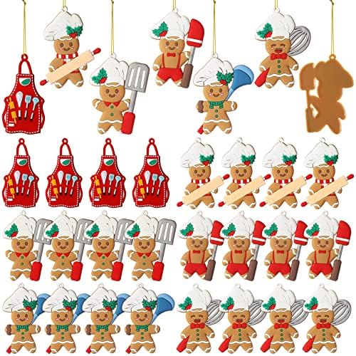 24 парчиња украси од ѓумбир од ѓумбир, Божиќни ѓумбир, маж дрво украси Постави пластични Божиќни украси што висат дрво печење ѓумбир