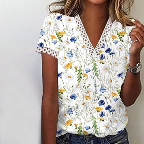 Womenените печати маици со маички со чипка спандекс кошули со кратки ракави обични пердуви есен летни маици облека G6