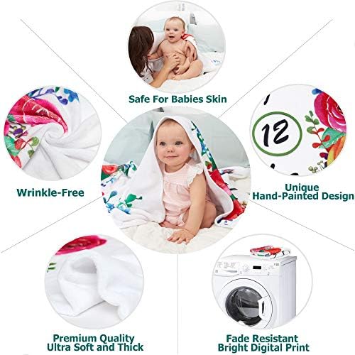 Бебе Месечна пресвртница Девојче - Флорално бебешко возраст месец по месец ќебе - Премиум квалитет - ќебиња за подароци за бебиња за новороденчиња