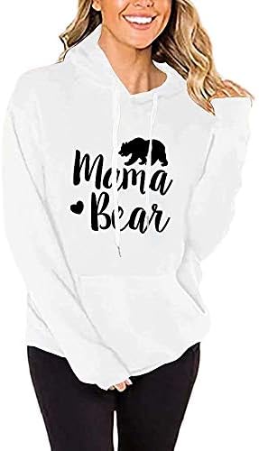 Женски мама мечка дуксери за џуџиња со лекови со долги ракави врвови со качулка со џебови со џебови