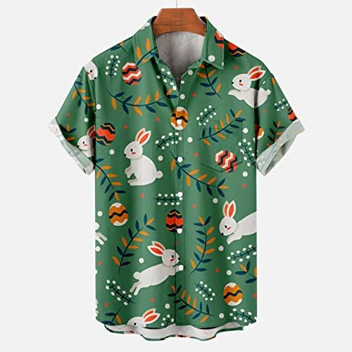 Машки маички за маици со маици со џебови со џебови Забавно печатење Велигденски летни обични врвови со кратки ракави удобни блузи