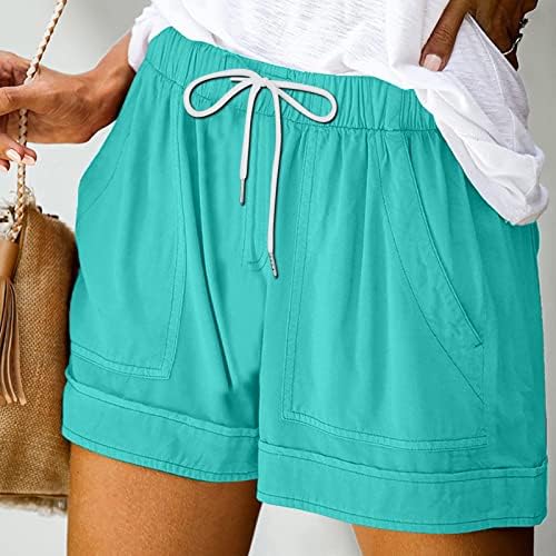 Oplxuo жени обични шорцеви влечејќи еластични половини удобни шорцеви панталони модна облека влечење на летни шорцеви со џебови