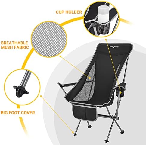 Кингамп лесни преносни преклопни кампови за кампување Возрасни со потпирач за рака, високо-задниот компактен стол за кампување, целата