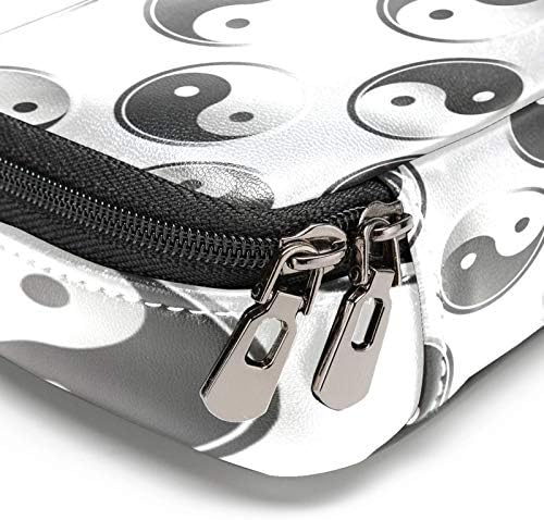 Јин Јанг Сребрена геометриска бела шема кожен молив со молив, торба со пенкало со двојно станбена торба за чување торби за торби за училишна