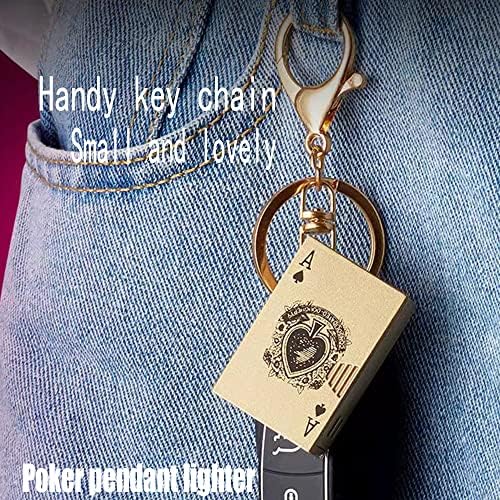 Fecvery Butane Lighter, покер полесен, пополнет бутан гас, мек оган полесен, метален покер ладен дизајн, со клуч за клучеви, подарок