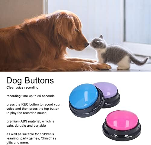 Копче за комуникација на копчето Hoopoocolor 3 парчиња, копче за комуникација со кучиња, 30 секунди копче за снимање на глас, меур