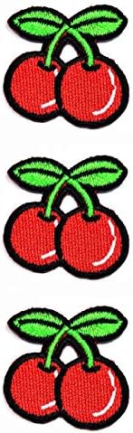 Поставете 3 компјутери мини мал куп црвени цреши овошни цртани филмови закрпи железо на шиење везени закрпи значки за апликација лого облека